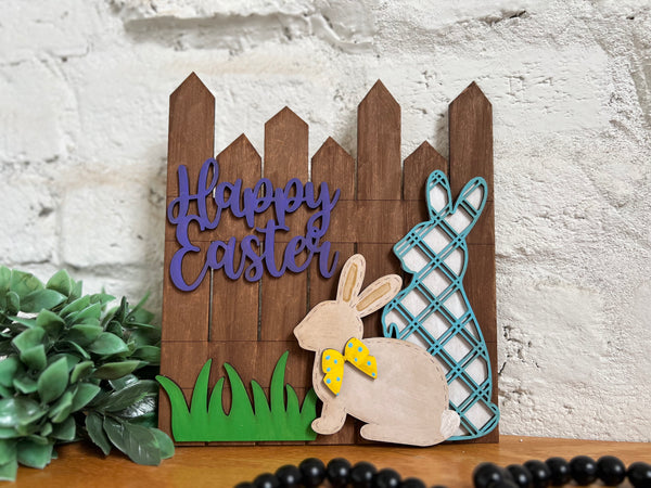 Happy Easter Fence with Bunnies